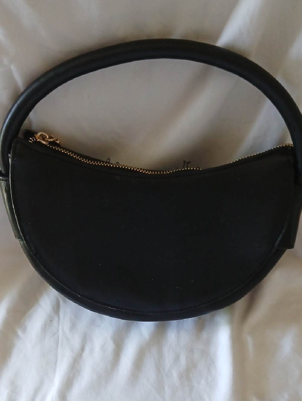 Minimal Black Crescent Mini Bag with Gold Zipper - By 3am Forever